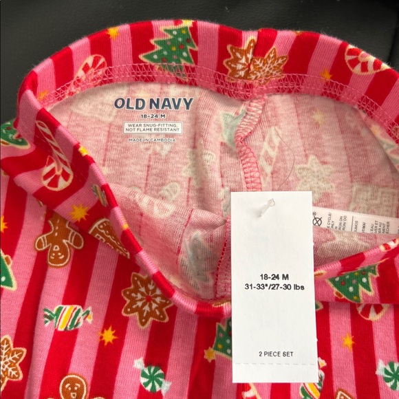 NWT Old Navy Red Gingerbread Kids Pajama Set 18-24M Unisex Festive Holiday - Picture 3 of 5